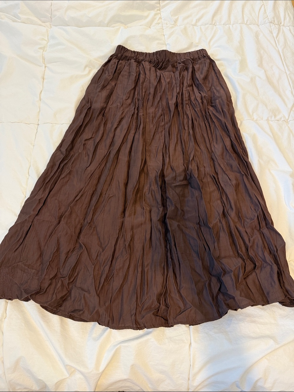 Brown Crinkled Maxi Skirt